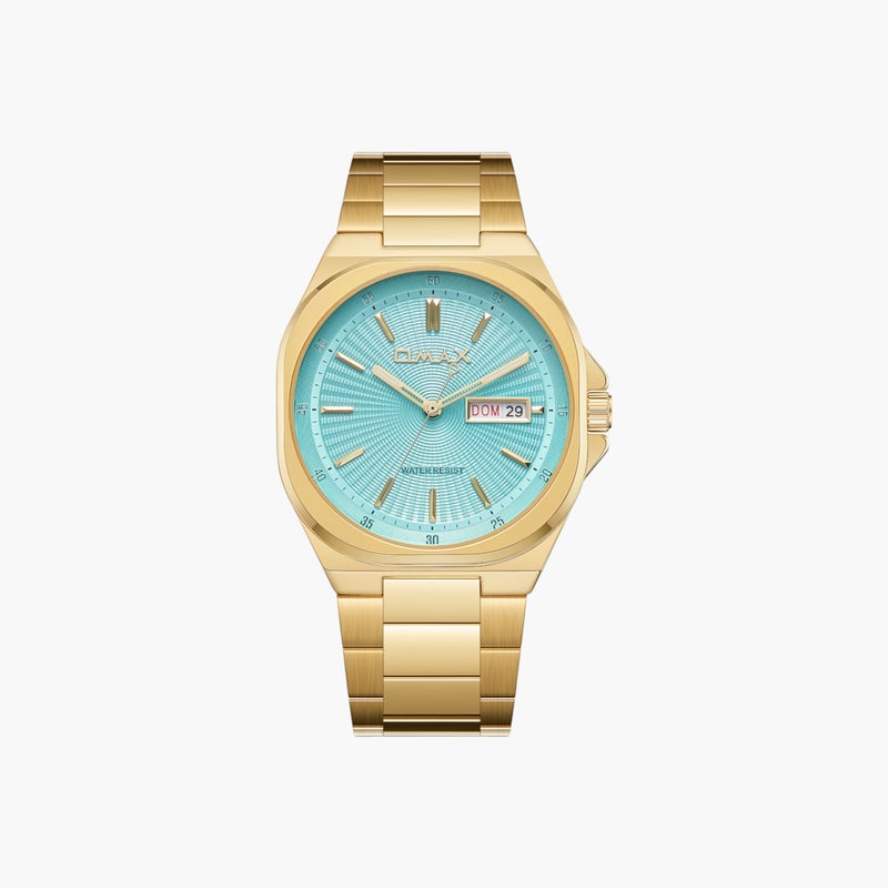 OMAX Gold Tone Watch with Aqua Dial for Men - Image 1